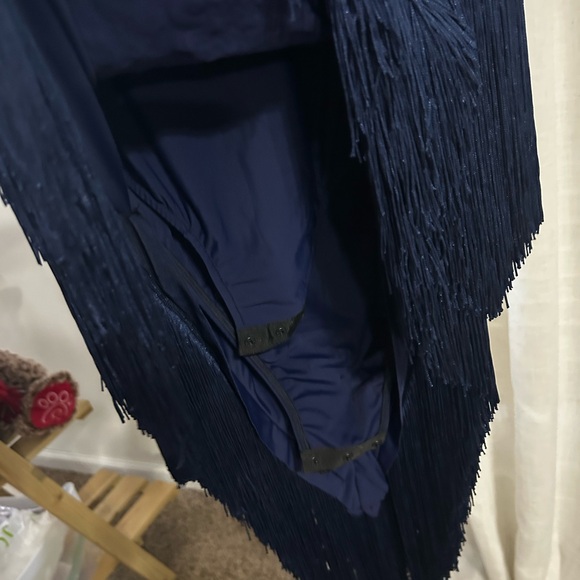 Navy and Silver Fringe Ballroom Rhythm Dance Dress - Picture 5 of 9